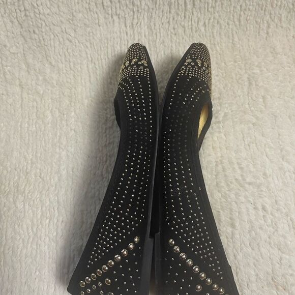 Lane Bryant synthetic Black suede Slip on Flats  gold tone studded accents SZ11W - Picture 6 of 9